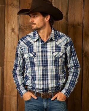Cody James Western Plaid Snap Shirt Men's XL Blue Green 100% Cotton Pearl Snap